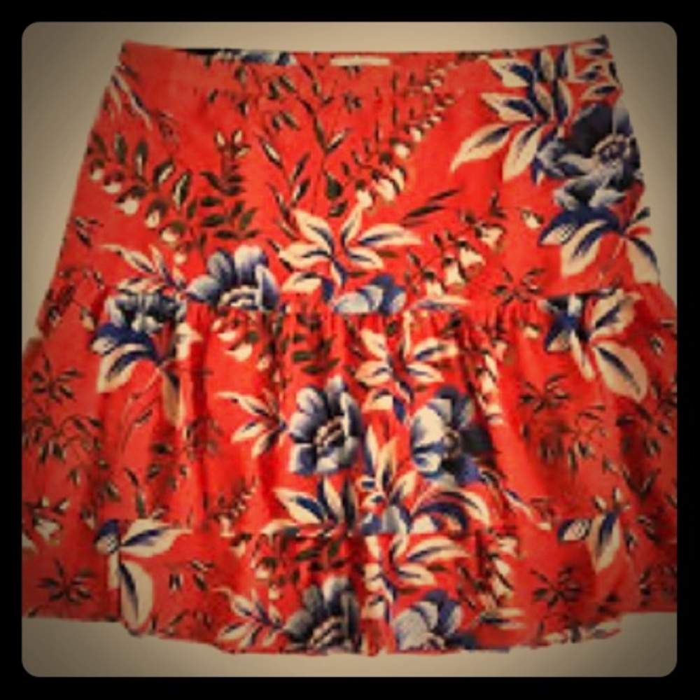 Red floral ruffle skirt